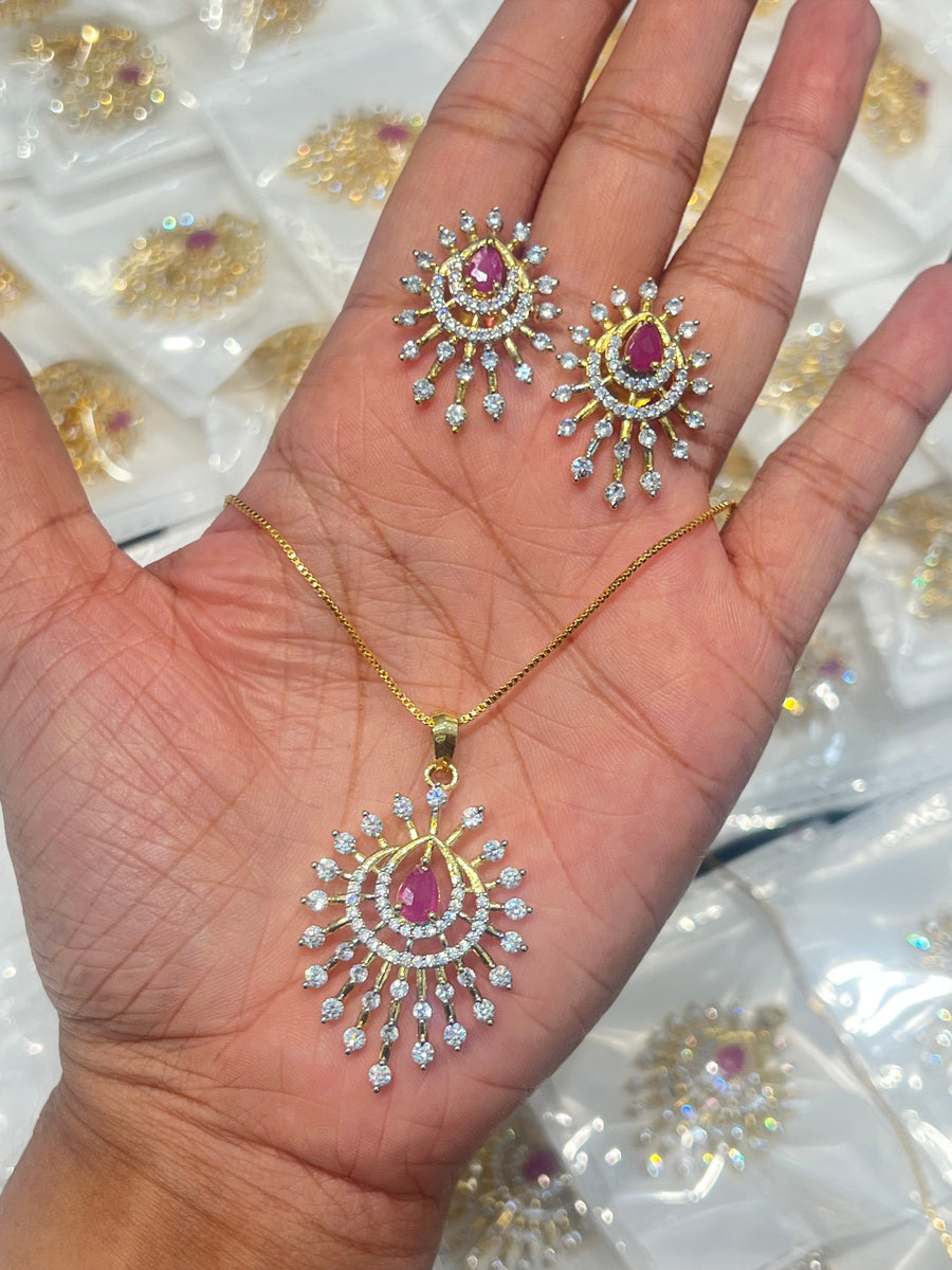 Premium quality  party wear diamond GJ polish  and gold polish pendant set with chain product code D220
