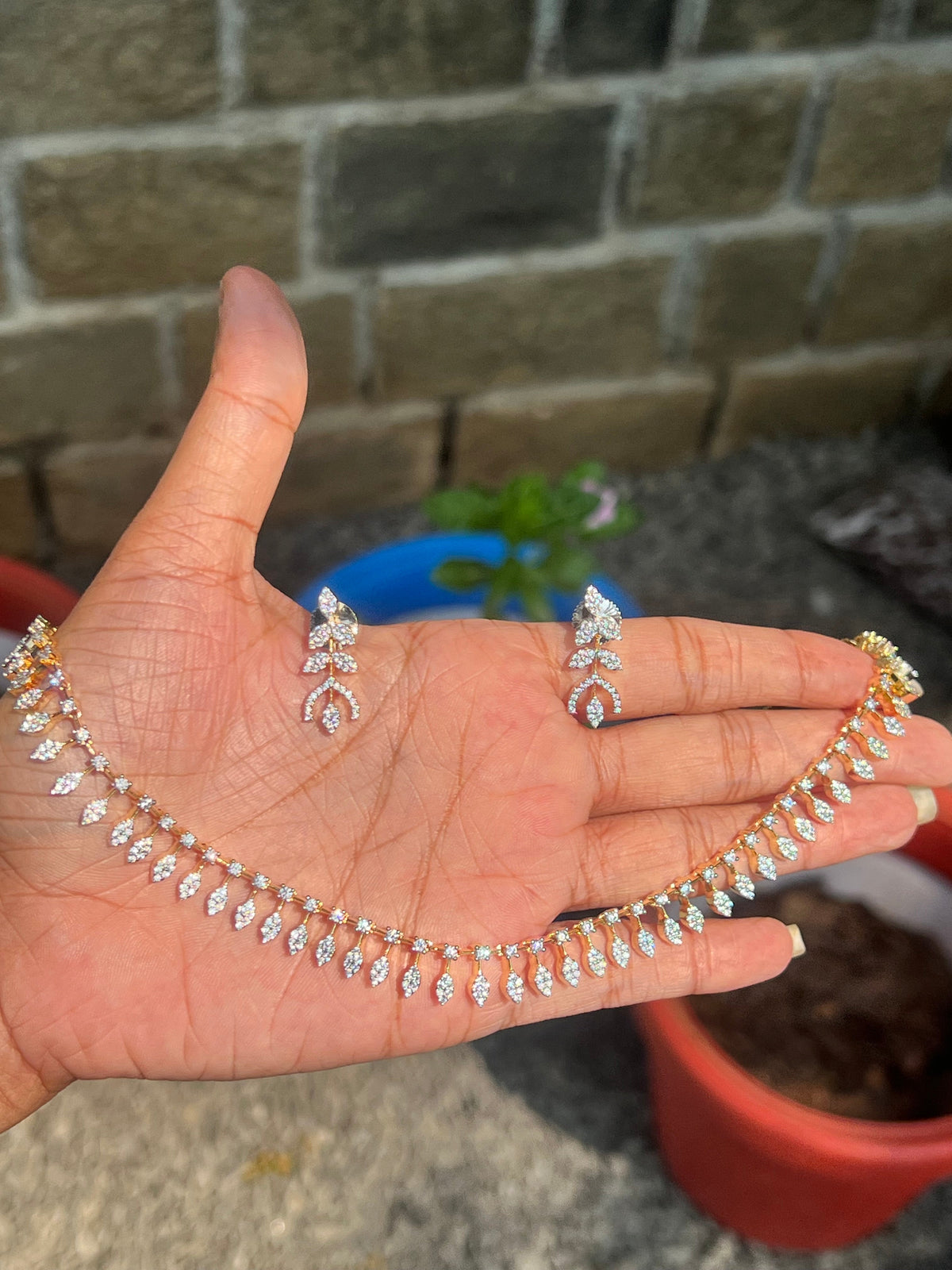 Premium diamond finish bridal necklace set product code D138
