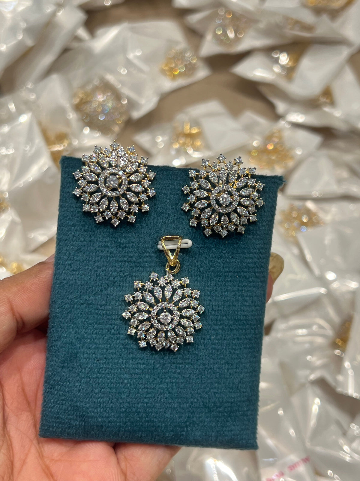 Premium diamond finish party wear pendant set with chain product code D293