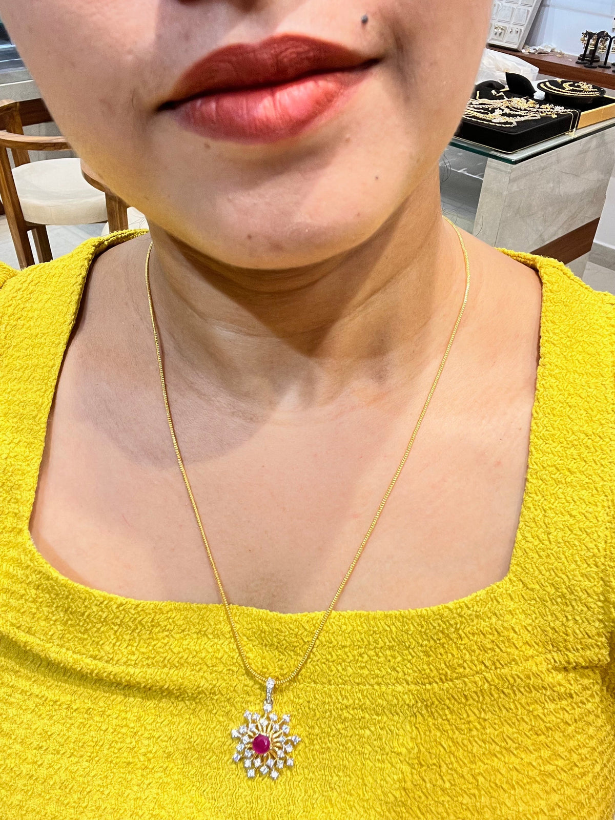Premium repolishable diamond finish stone changeable pendant and earings set of 4 color stones with 8pidi chain product code CP4