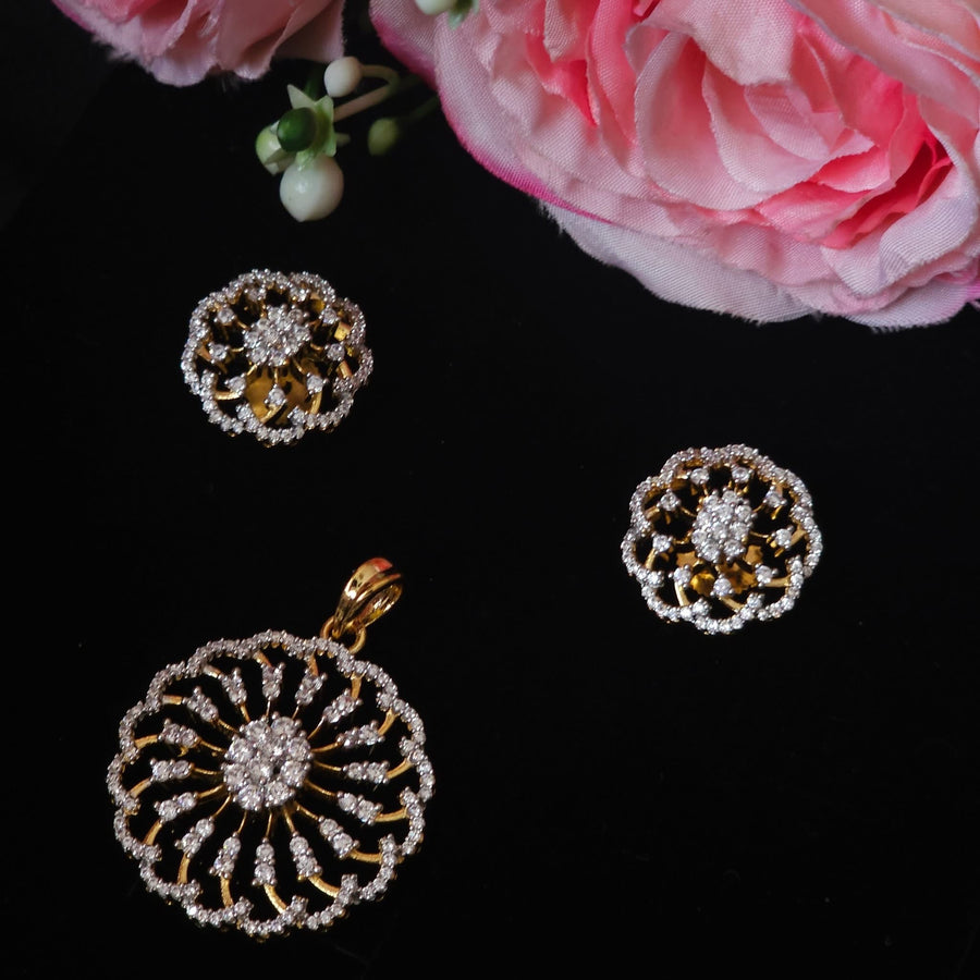 Premium daimond finish zircon pendant Earing set product code D75