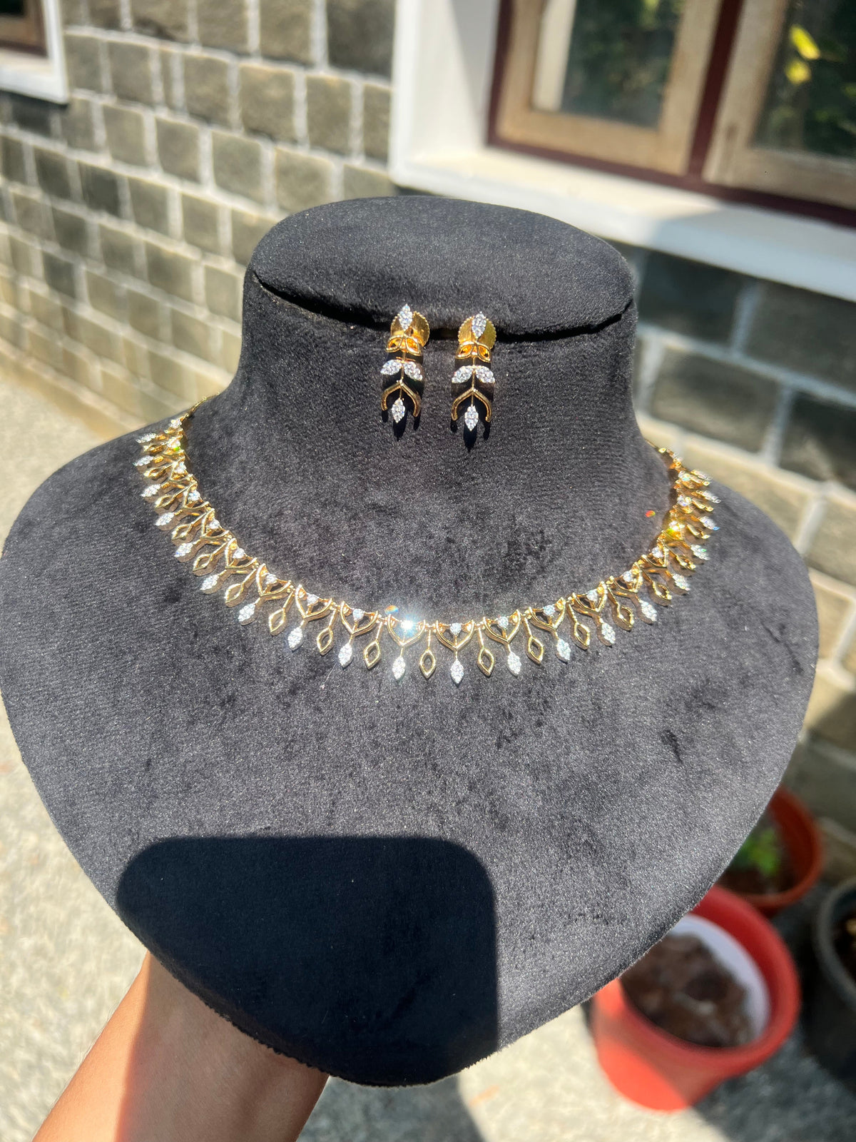 Premium diamond finish bridal necklace set product code D122
