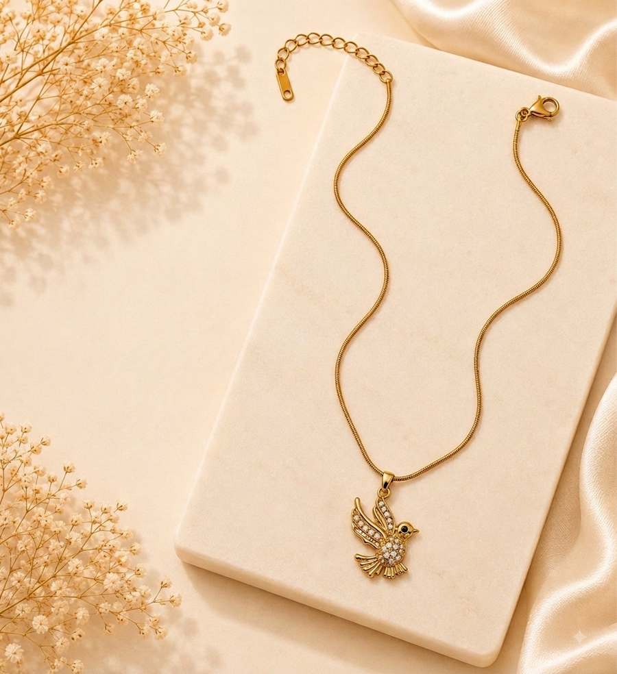 Anti-Tarnish Stainless Steel AD Stone Pendant Chain - AT013