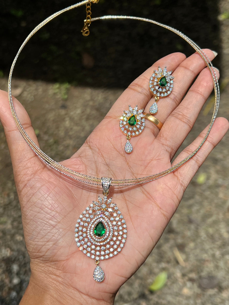 Premium daimond finish pendant earings set with Multi layer imported hasli  chain product code N60