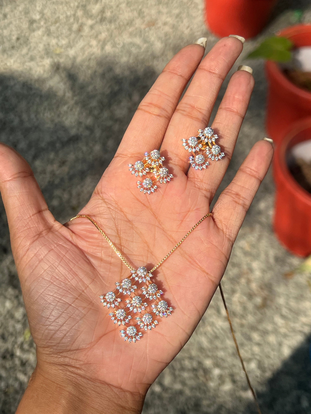 Premium party wear  diamond finish pendant set  with long chain set product code D129