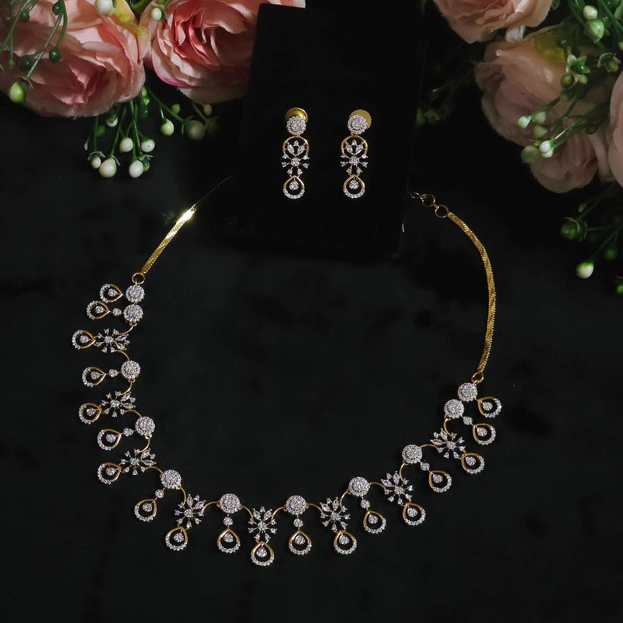 Premium occasion wear diamond finish zircon stone signature bridal necklace product code 75