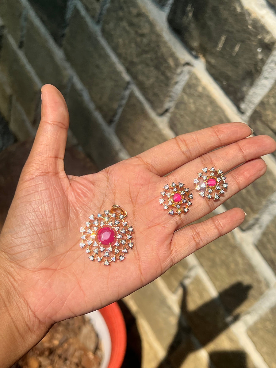 Premium diamond finish party wear pendant set product code D176