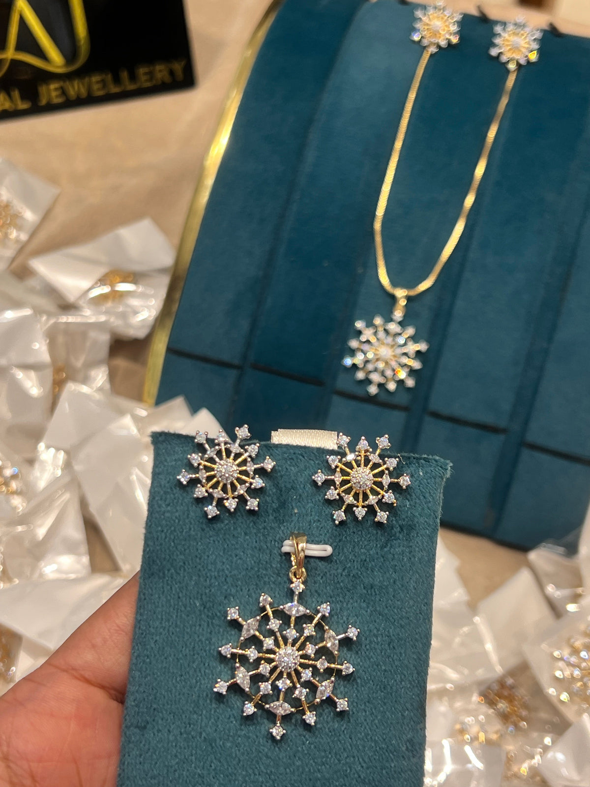 Premium diamond finish pendant set with long chain product code D200
