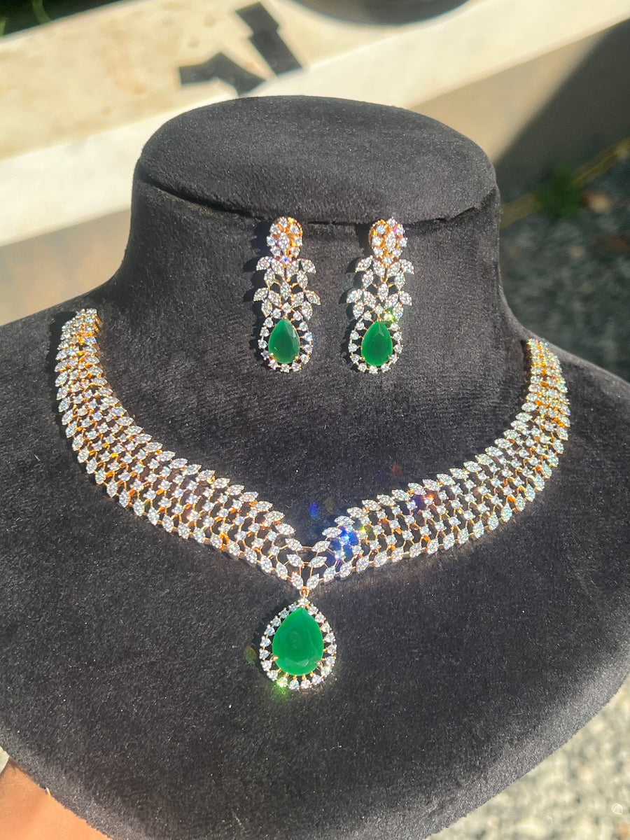 Premium diamond finish bridal necklace with back chain set product code D102