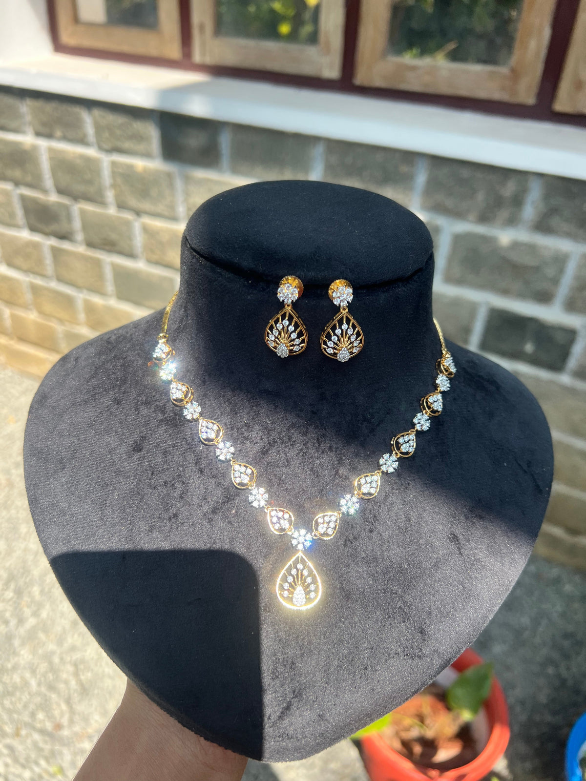 Premium occasion wear diamond finish bridal  necklace set product code D121