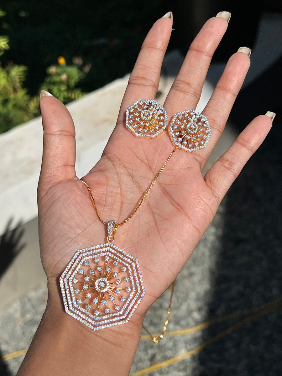 Premium diamond finish pendant chain set product code D54