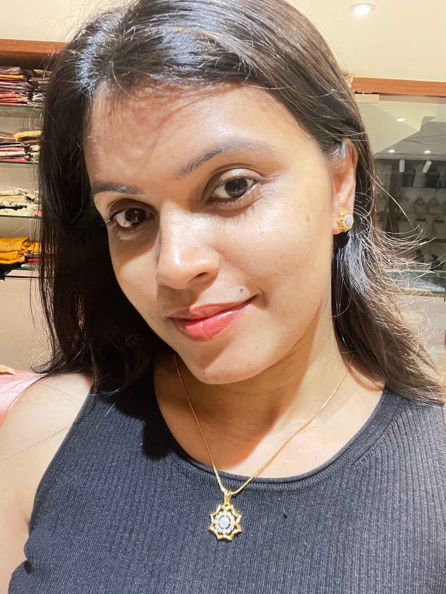 Premium trending small real diamond lookalike pendant set with chain product code D199