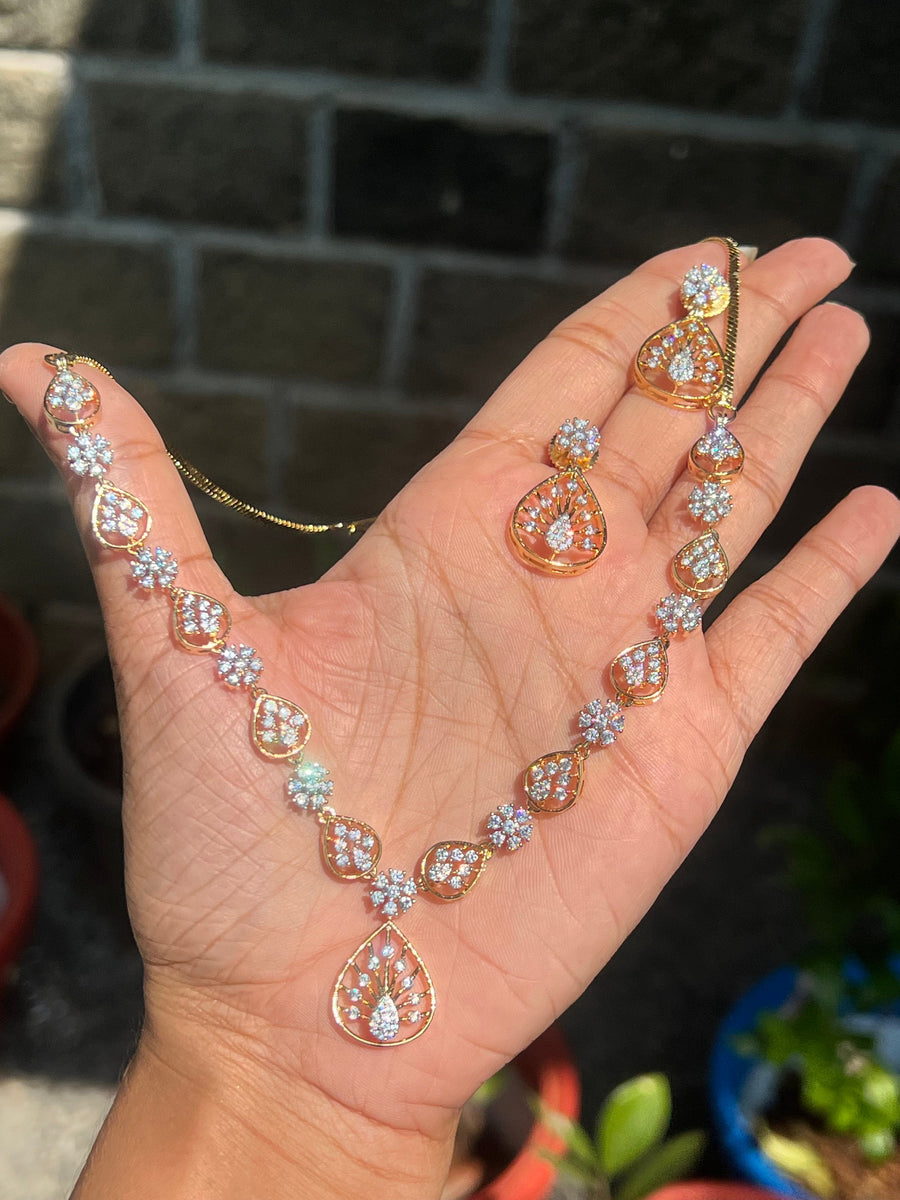 Premium occasion wear diamond finish bridal  necklace set product code D121