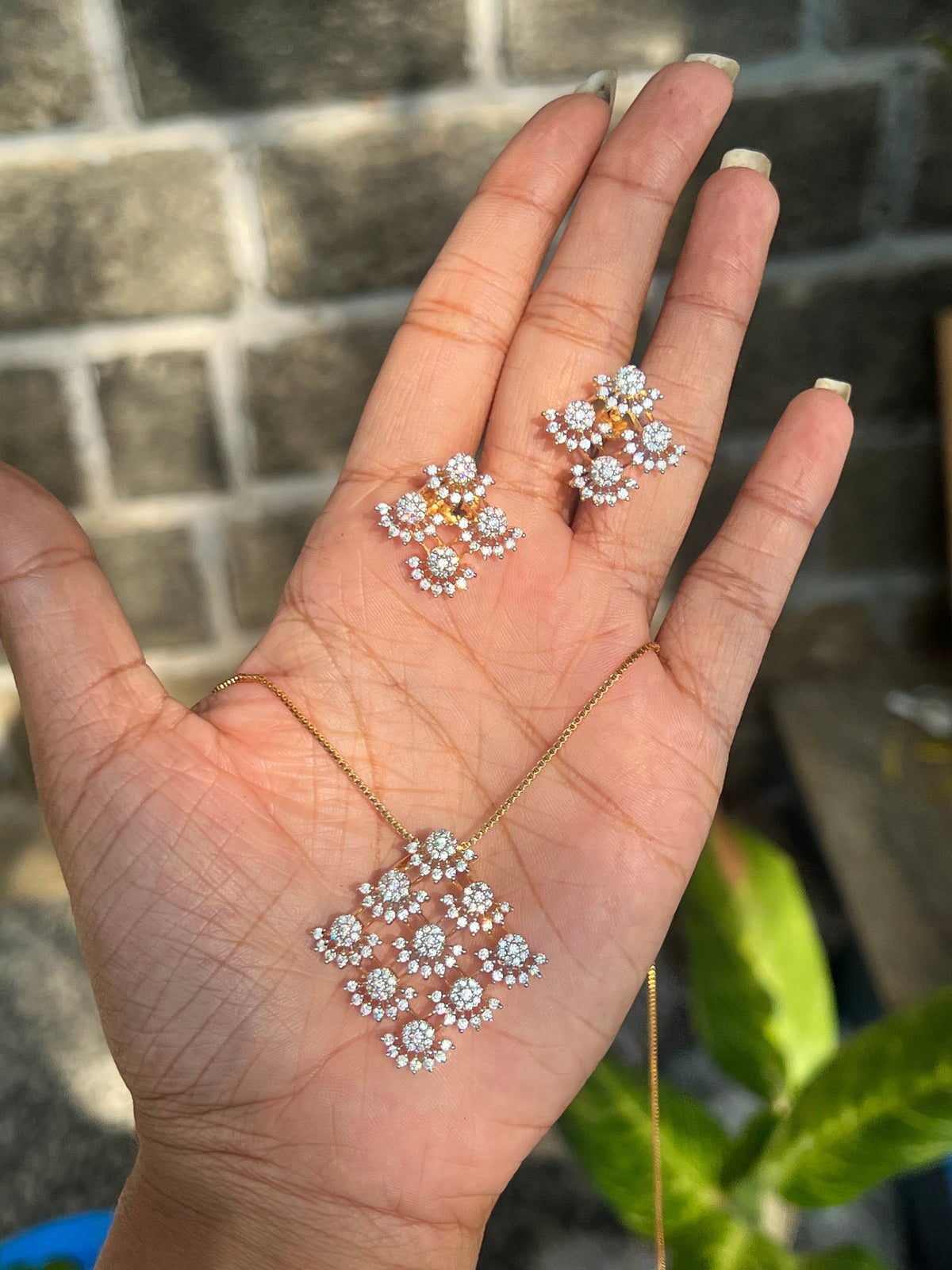 Premium party wear  diamond finish pendant set  with long chain set product code D129