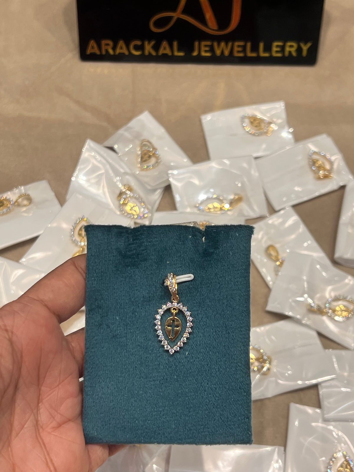 Premium diamond finish Cz cross thali product code Thali07