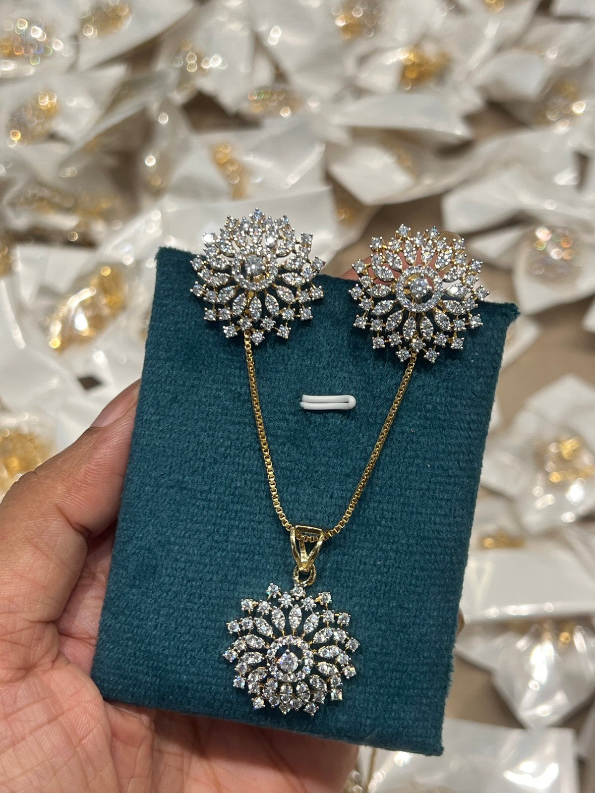 Premium diamond finish party wear pendant set with chain product code D293