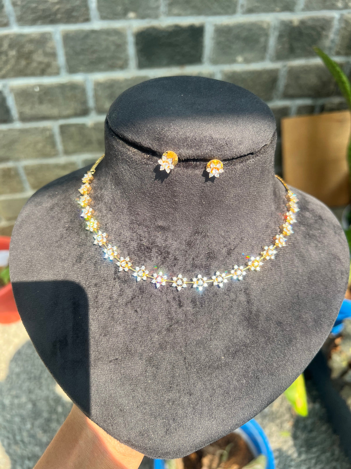 Premium occasion wear diamond finish bridal necklace set product code D137
