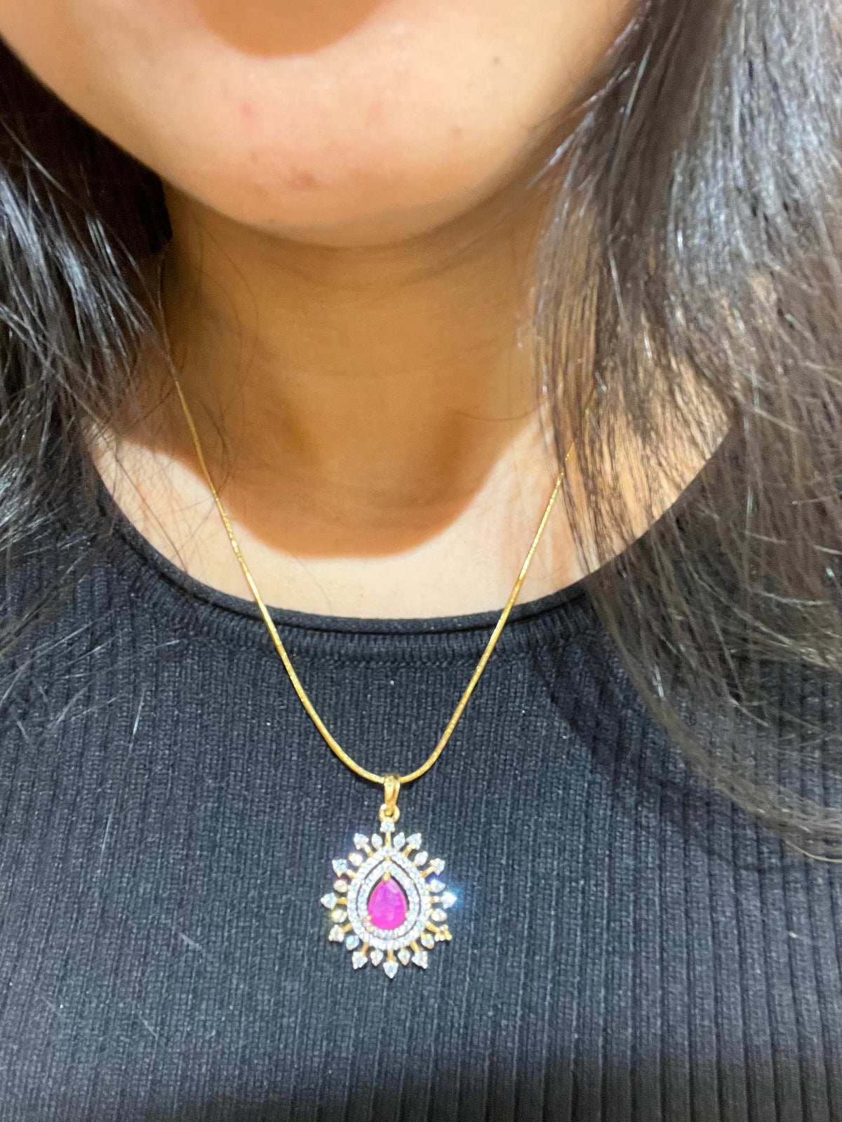 Premium occasion wear diamond finish pendant chain set product code D141