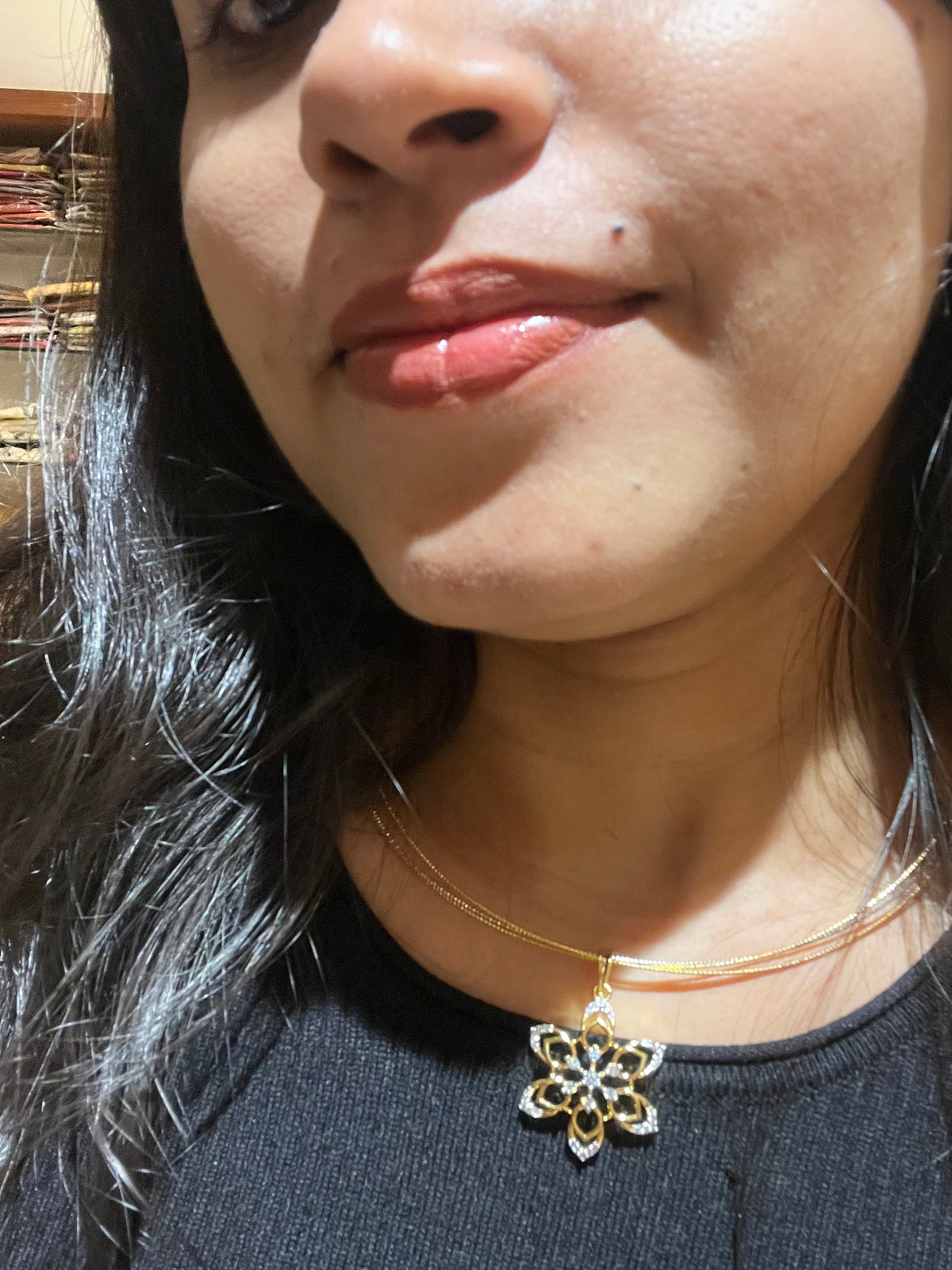 Premium diamond finish pendant set with 3layer hasli chain product code D197