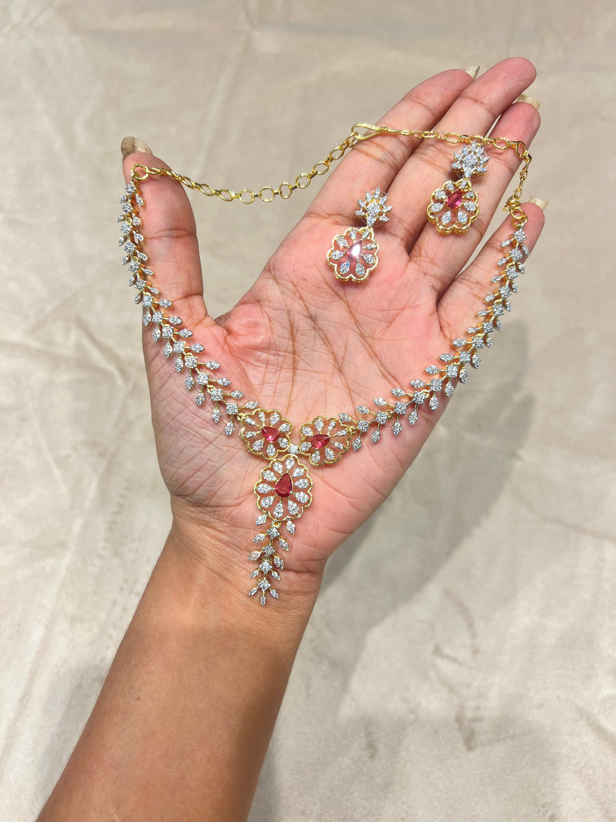 Premium diamond finish bridal necklace set product code D287