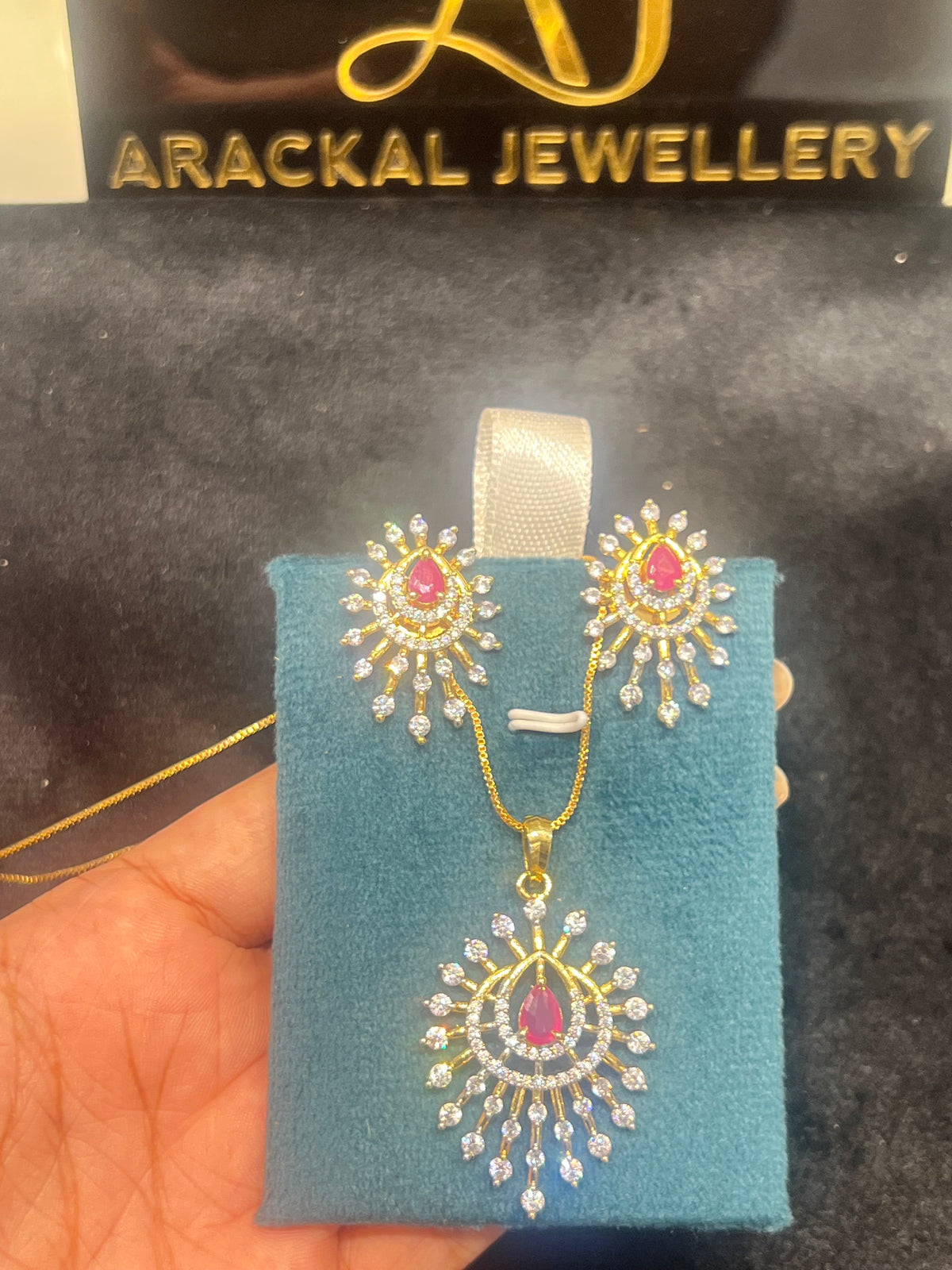 Premium quality  party wear diamond GJ polish  and gold polish pendant set with chain product code D220