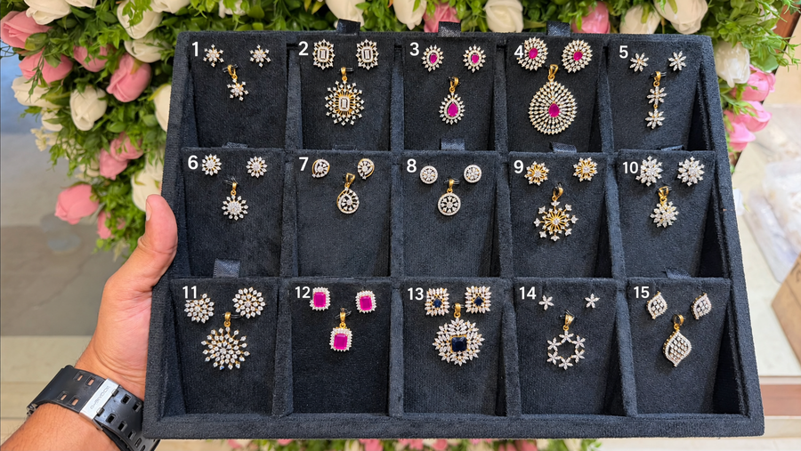 Premium diamond finish party-wear pendant set product code D01