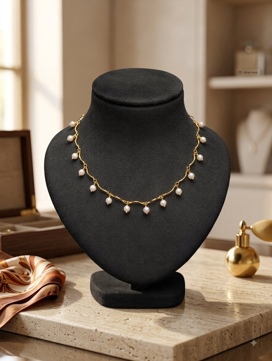 Premium quality 24 carat micro plated pearl hanging designed necklace product code G114