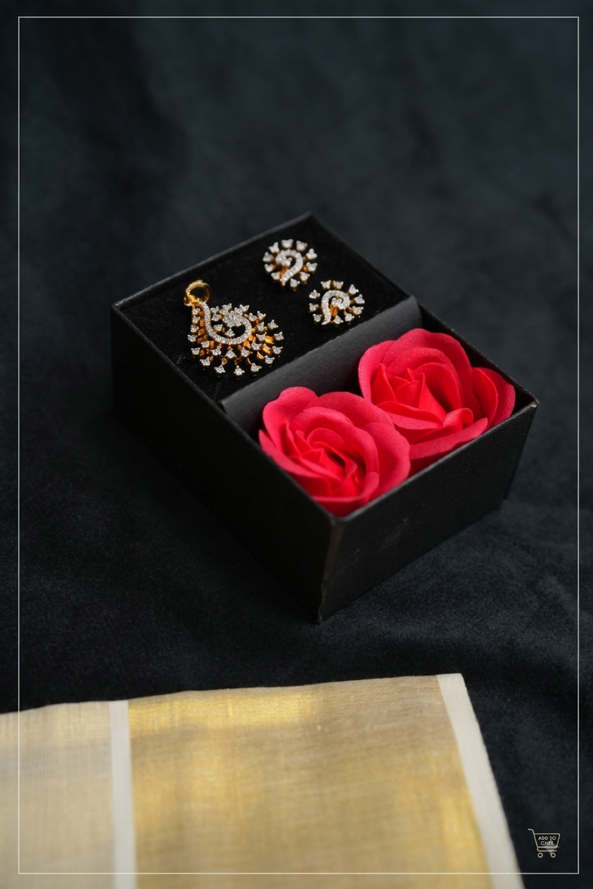Premium quality diamond finish and Rose gold polish pendant ( not sweat proof) set product code D05