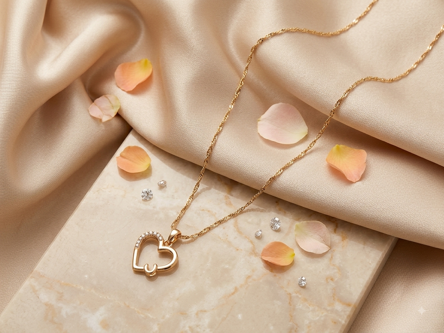 Anti-Tarnish Rose Gold AD Heart Pendant - AT010
