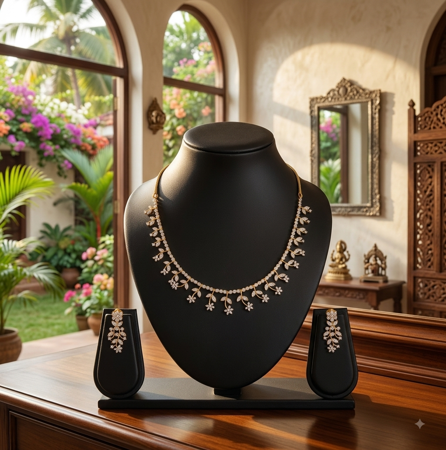 Diamond Finish Bridal Necklace - D386