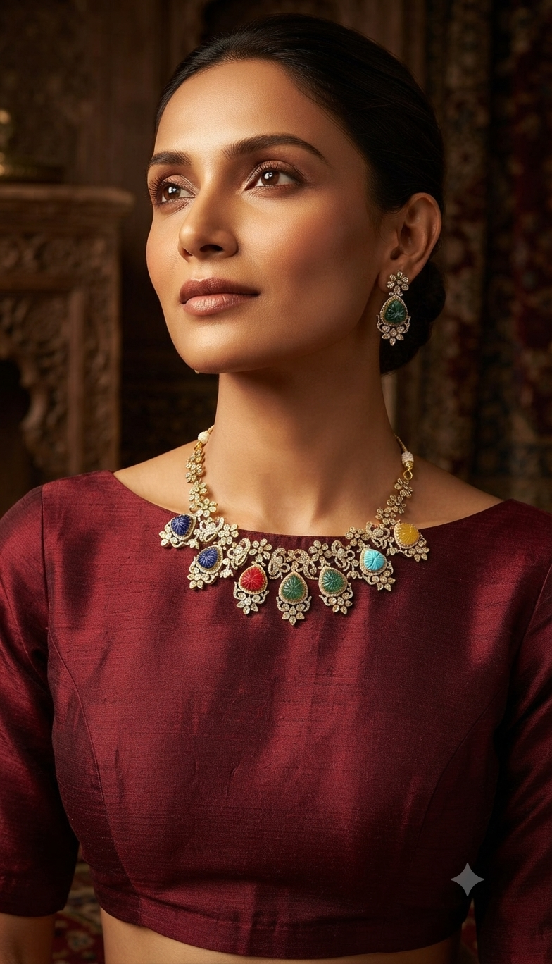 Multicolur premium precious stone bridal necklace 
Product code PS01