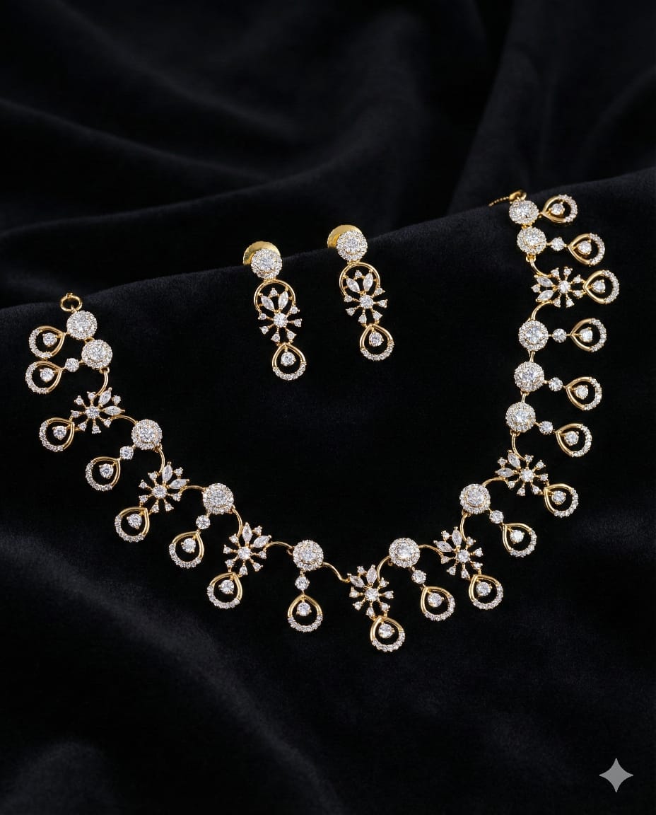 Premium occasion wear diamond finish zircon stone signature bridal necklace product code 75