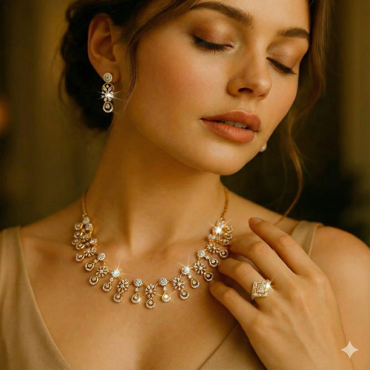 Premium occasion wear diamond finish zircon stone signature bridal necklace product code 75