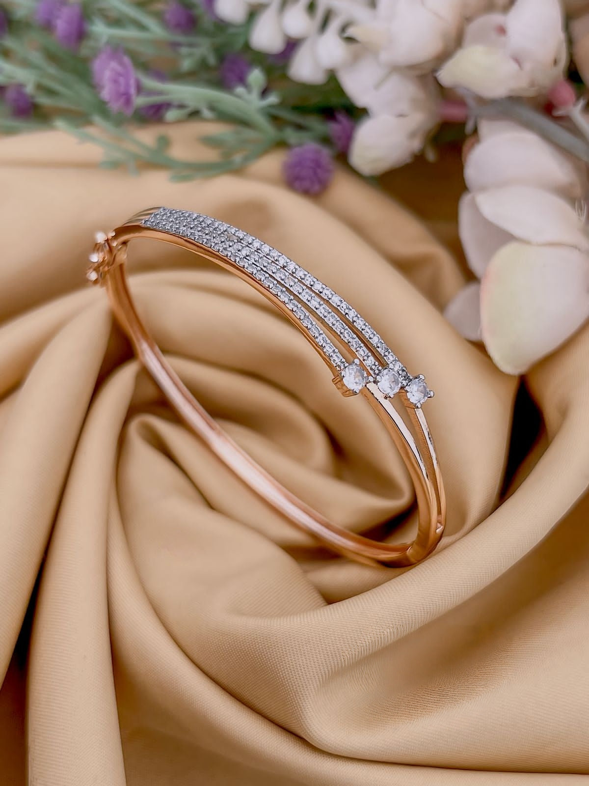 Premium ad diamond finish in rosegold polish openable bracelet product code AD7
